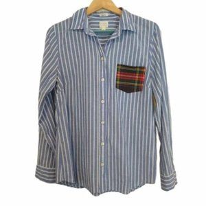 JCrew perfect Fit button down shirt, striped with tartan pocket, size M